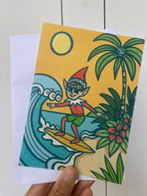 Load image into Gallery viewer, Surfing Elf Holiday Post Card
