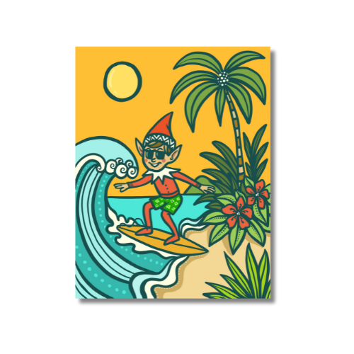 Surfing Elf Holiday Post Card